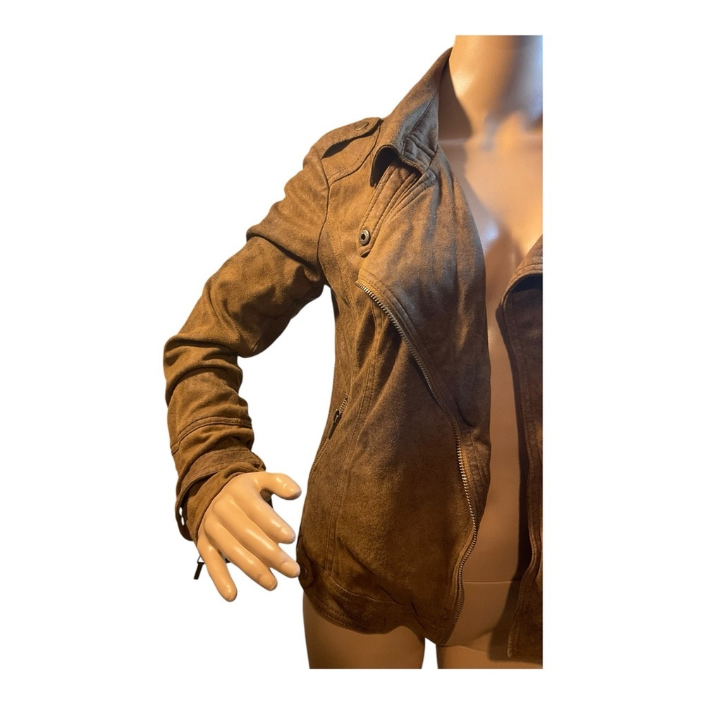 BNCI Blanc Noir Women’s Brown Moto Zipper Biker Vegan Suede Jacket Size Small - Picture 3 of 15